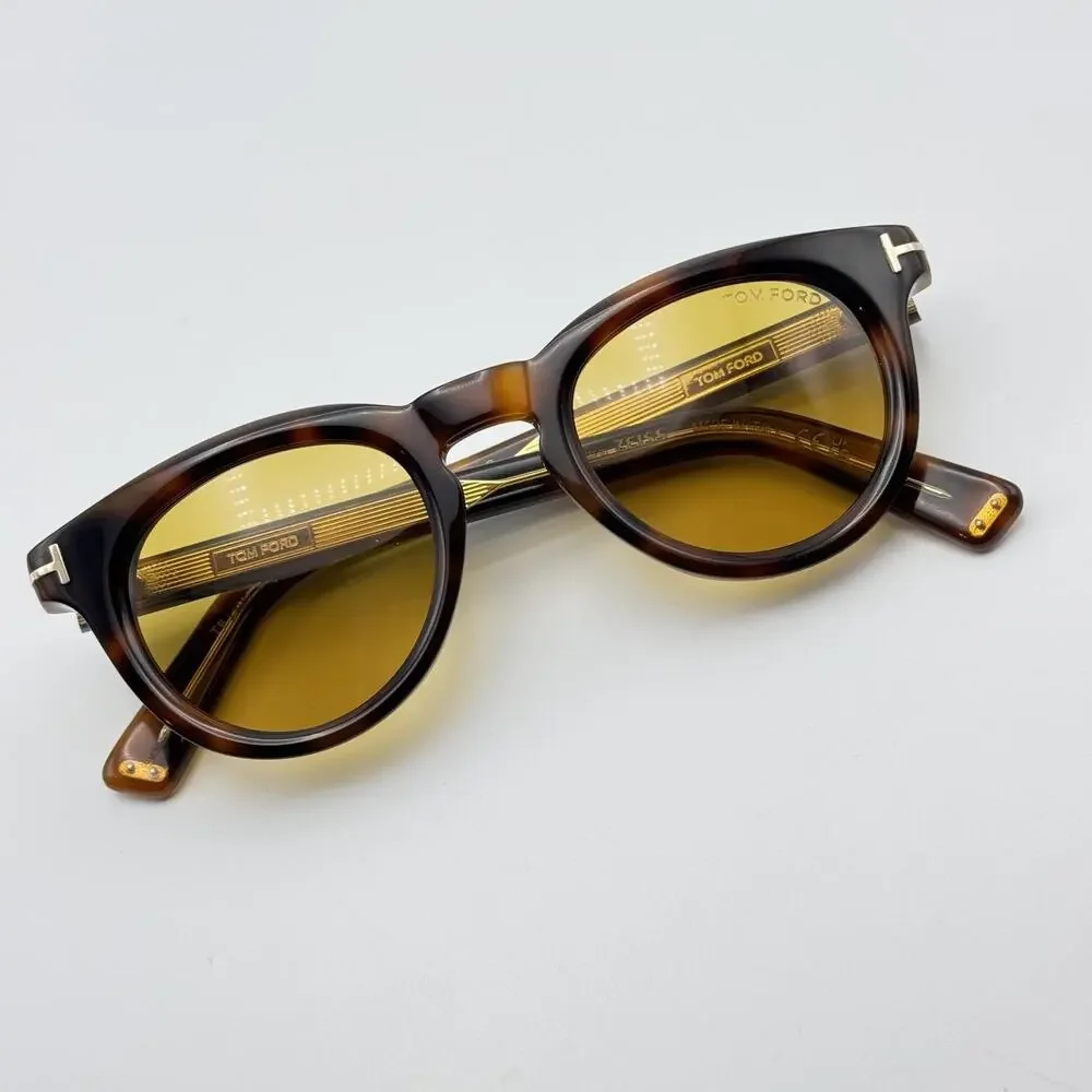 Tom Ford Sunglasses TF1325 53E Icon Collection Tortoise Round Pantos Amber Lens